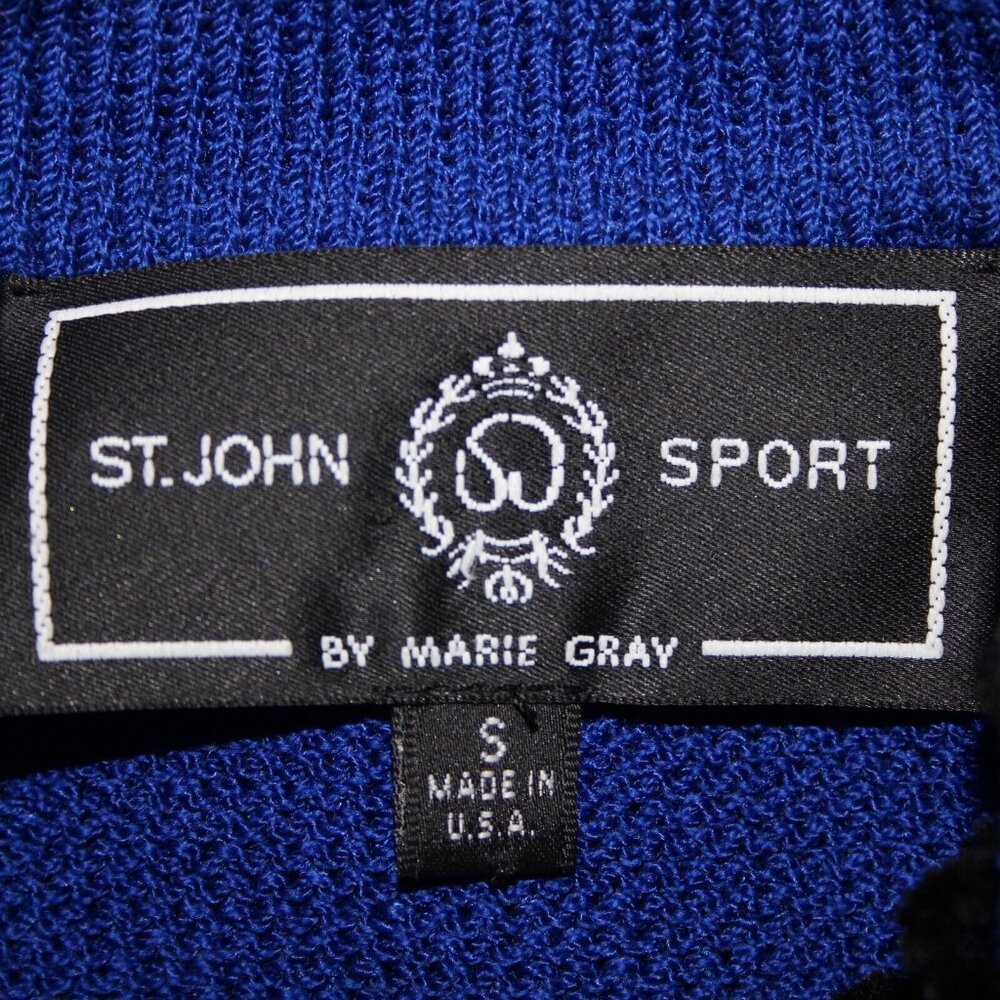 St John Sport Sz S Royal Blue Black Trim Collared Santana Knit AS IS Sweater - Picture 7 of 16